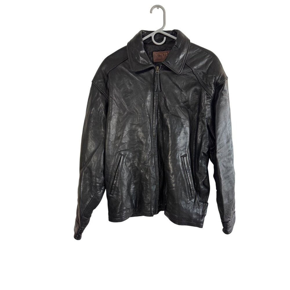 Genuine Leather Black Jacket By Couture Size M For Men With Zipper Closure & Poc